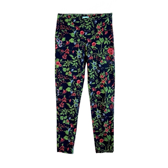 J. McLaughlin Stretch Pants Leggings Navy Blue Floral Print Green Red Zipper 4 - Picture 2 of 14